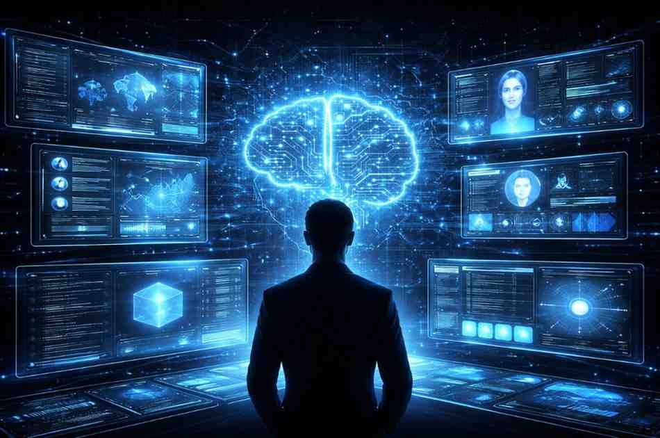 futuristic control room with ai data