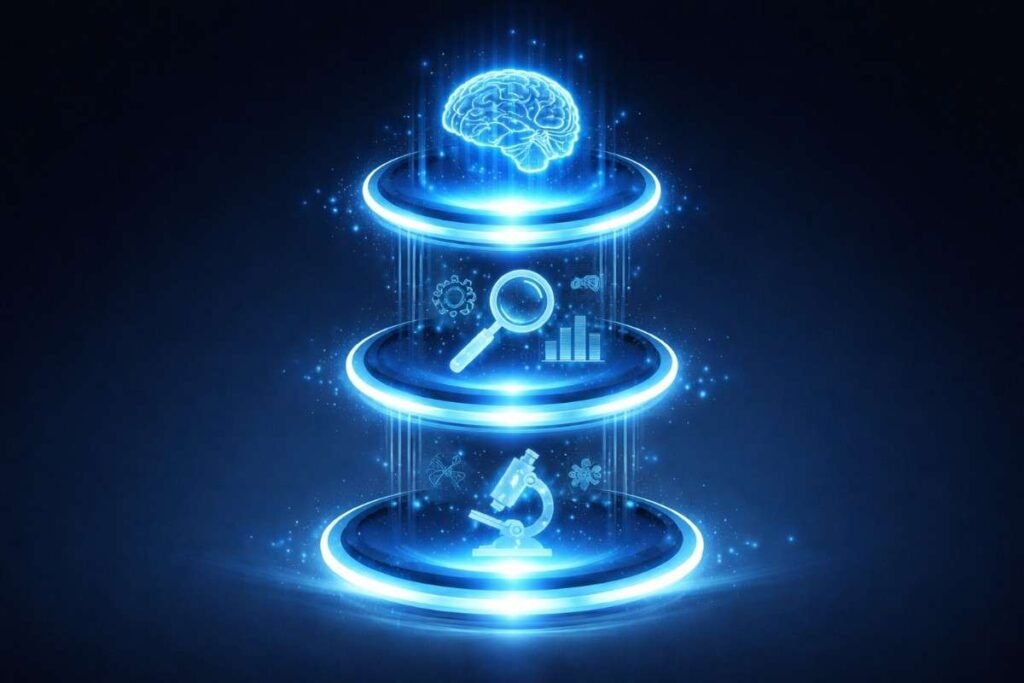 Three layer AI research method using Perplexity Claude and human thinking